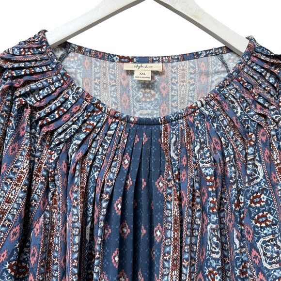 Style & Co Peasant Top XXL Blue Boho Stretch Jersey Short Sleeve Blouse NWT - Picture 3 of 7